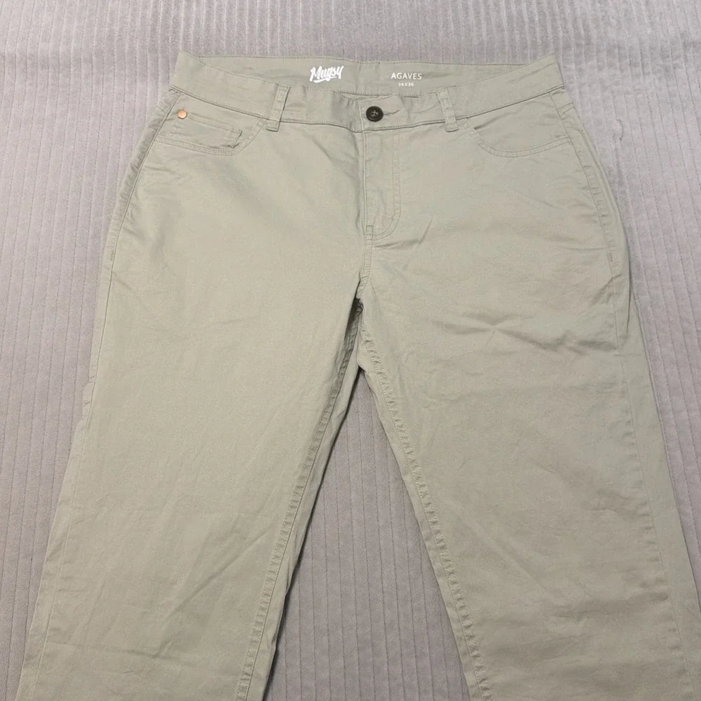 Mugsy Agaves Chinos Mens 36x36 Sage Green Stretch Five-Pocket Pants